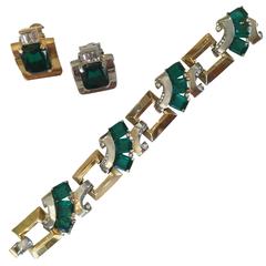 Art Deco Mazer Bracelet and Earring Set. Late 1930's.