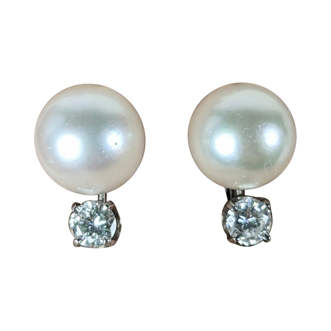 Lovely Pearl and Diamond Earrings For Sale