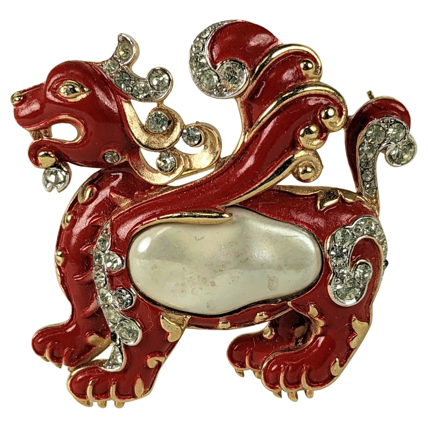 Trifari Red Pearl Belly Dragon, Alfred Phillipe For Sale