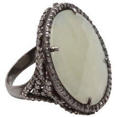 Bavna Cream & Silver Gemstone & Diamond Ring