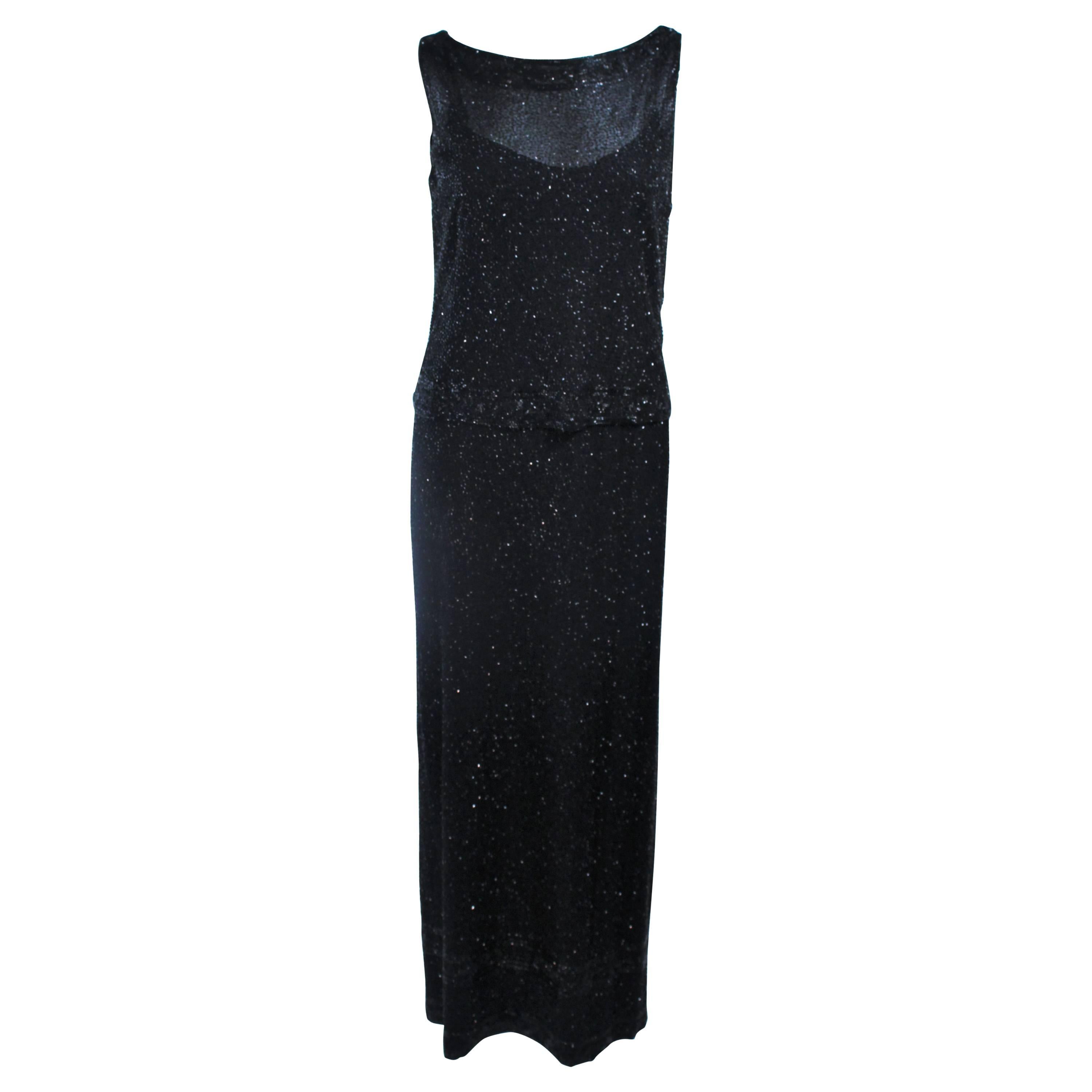 CEIL CHAPMAN Black Beaded Two Piece Evening Gown Size 4 6 For Sale