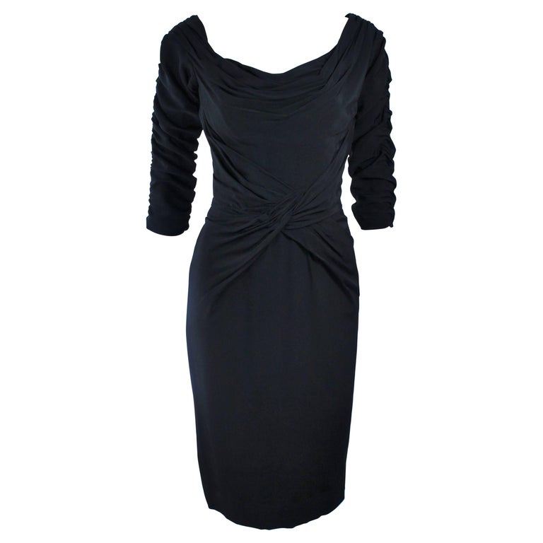 CEIL CHAPMAN Black Gathered Cocktail Dress Size 4 6  For Sale