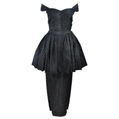 CEIL CHAPMAN Black & Gold Metallic Gown with Peplum Size 2 4 12
