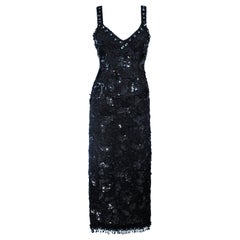 Vintage 1950's Black Floral Beaded Gown Size 8