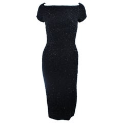 CEIL CHAPMAN Black Beaded Cocktail Dress with Square Neckline Size 2