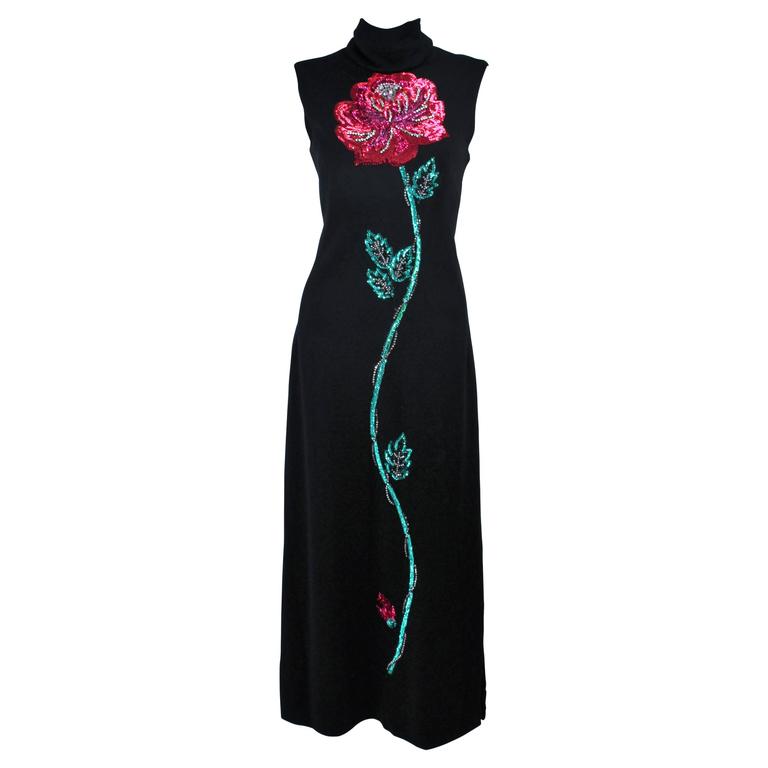 Black Rose Applique Crepe Dress