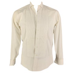 CHRISTIAN DIOR Size L Off White Pleated Cotton Tuxedo Long Sleeve Shirt