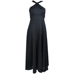LEO NARDUCCI 1970's Criss Cross Black Wool Jumpsuit Size 4 2