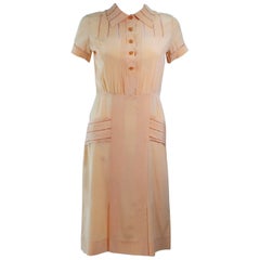 Vintage 1940's Apricot Silk Day Dress Size 2 4