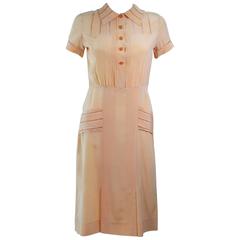 Vintage 1940's Apricot Silk Day Dress Size 2 4 12