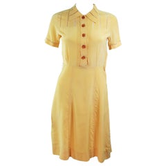 Vintage 1940's Yellow Silk Dress with Lace Inserts Size 2