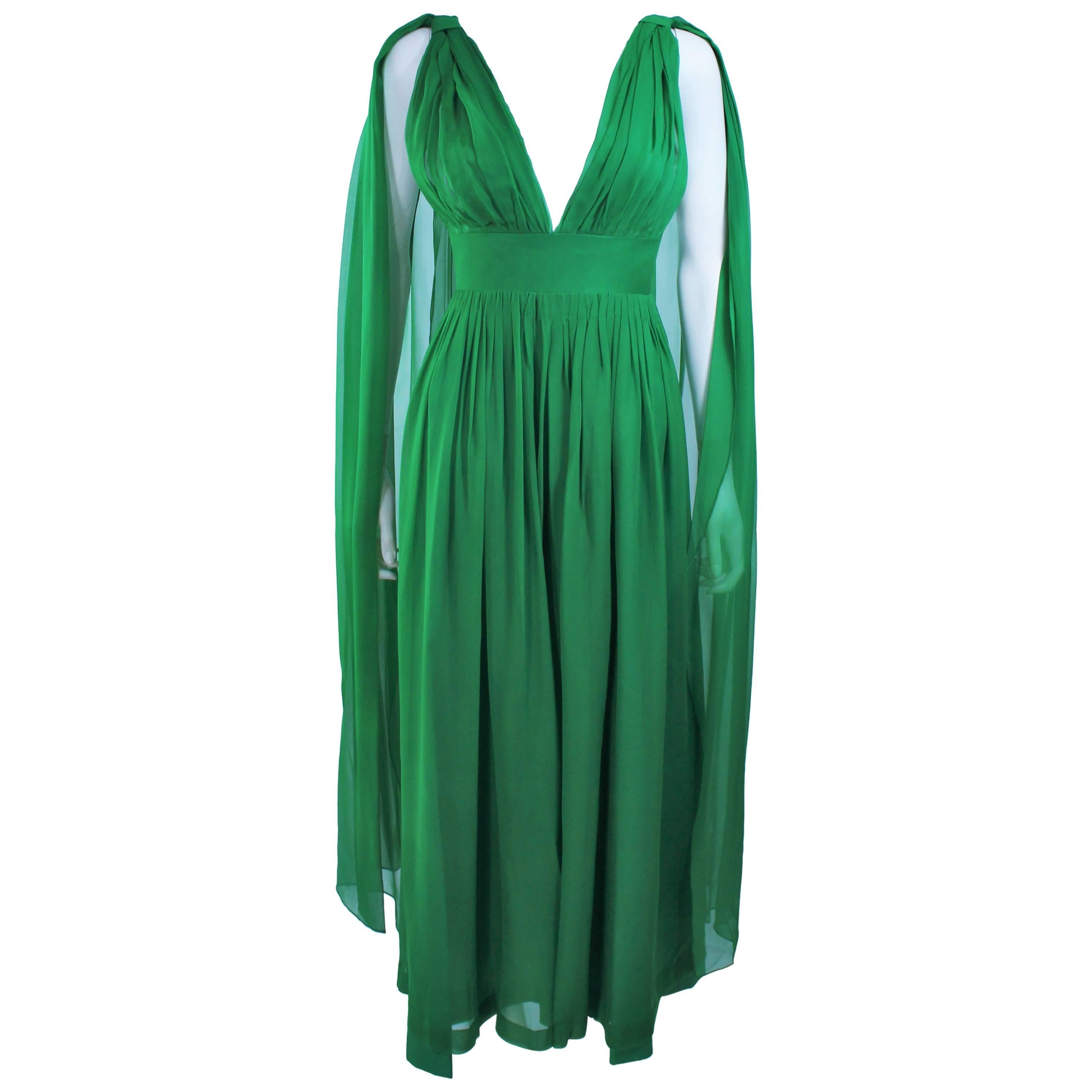 Custom 1950's Green Draped Chiffon Cocktail Dress Size 4 6