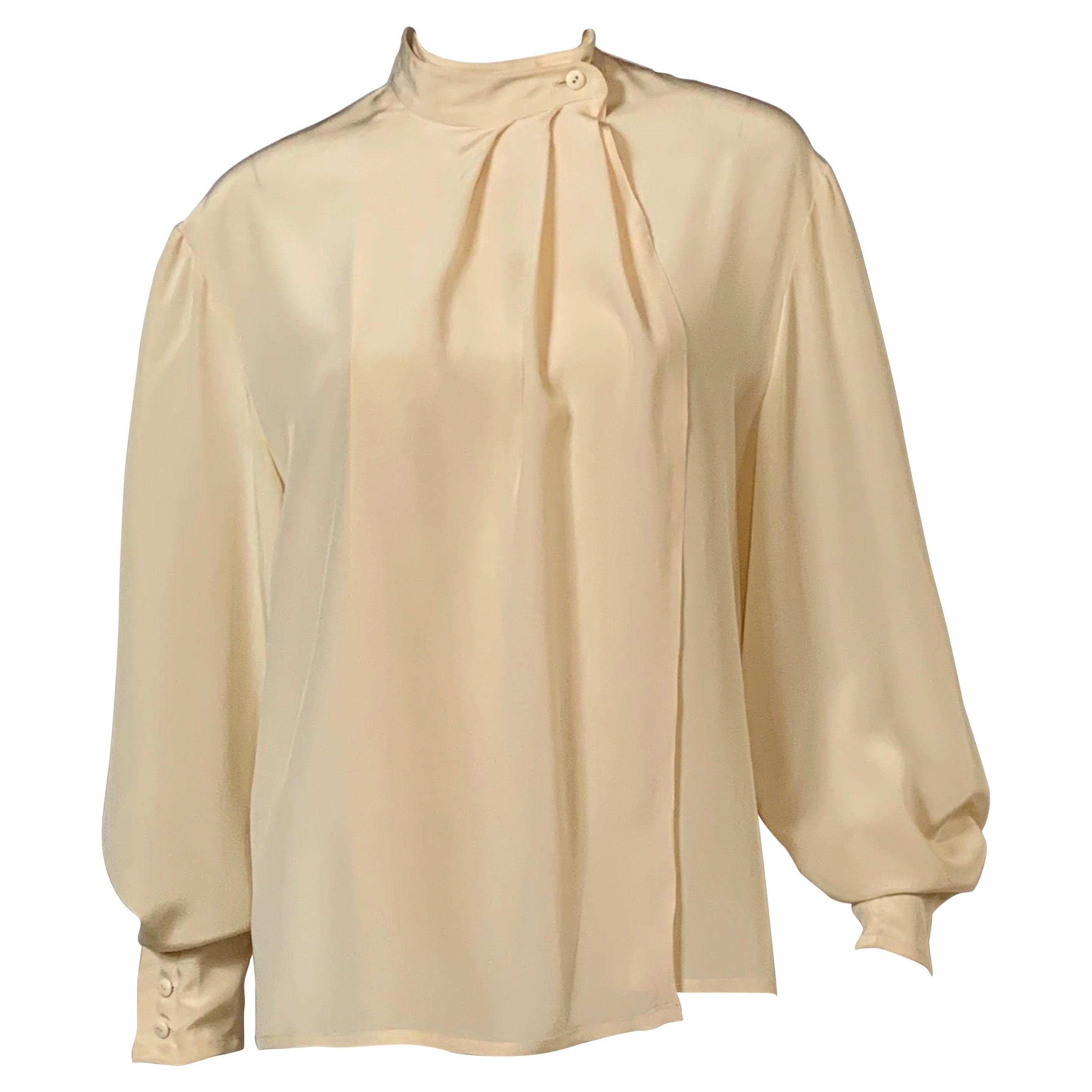 Ferragamo Ivory Silk One Button Blouse  Larger Size For Sale