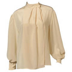 Ferragamo Ivory Silk One Button Blouse  Larger Size