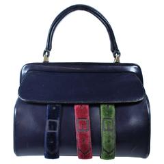 ROBERTO DI CAMERINO Navy Leather Handbag with Gold Hardware