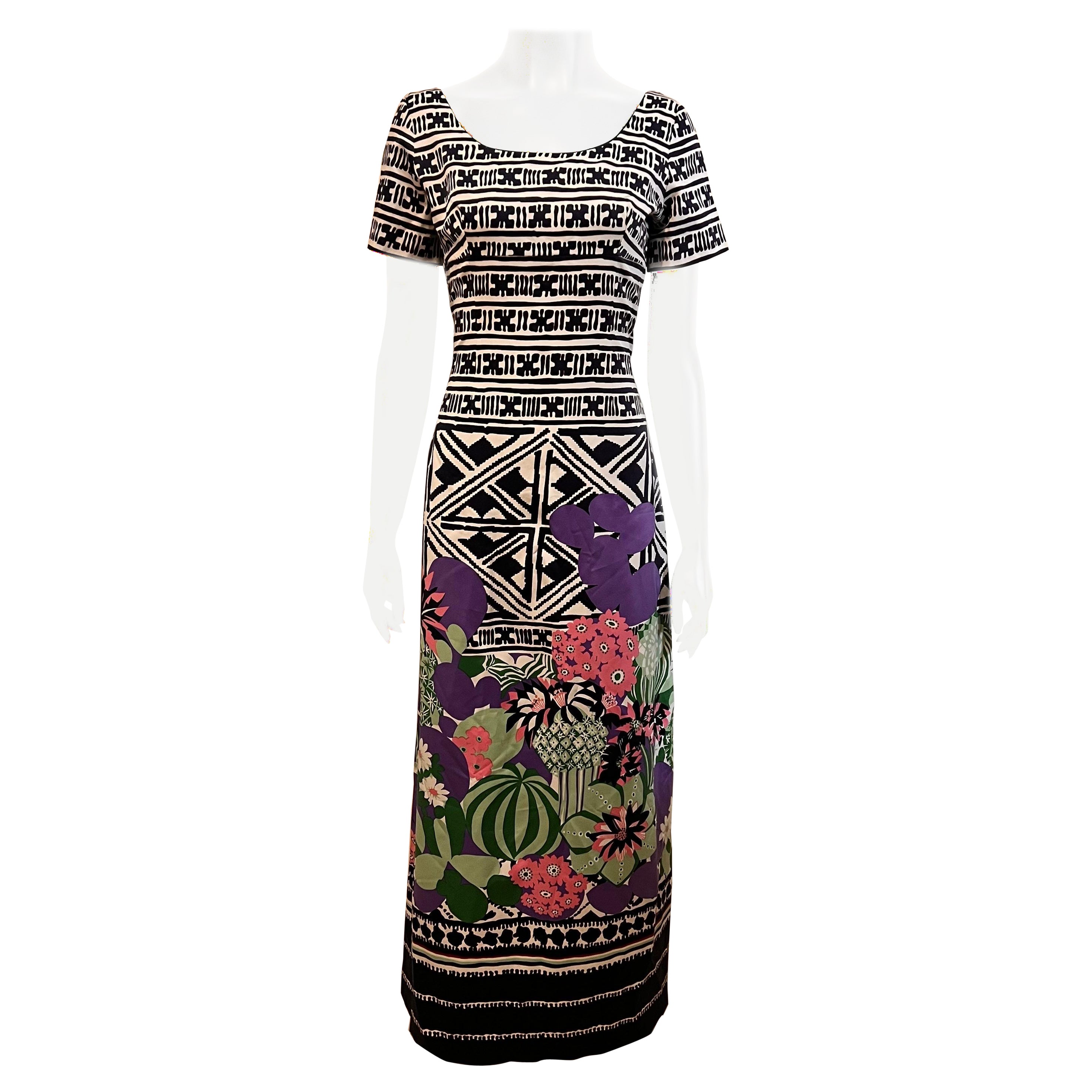 Vintage 1970’s Lanvin Boutique Paris long floral patterned summer dress For Sale