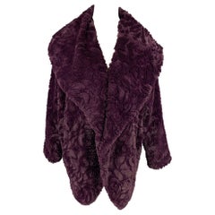 ADRIENNE LANDAU Size M Purple Textured Polyester Shawl Collar Coat