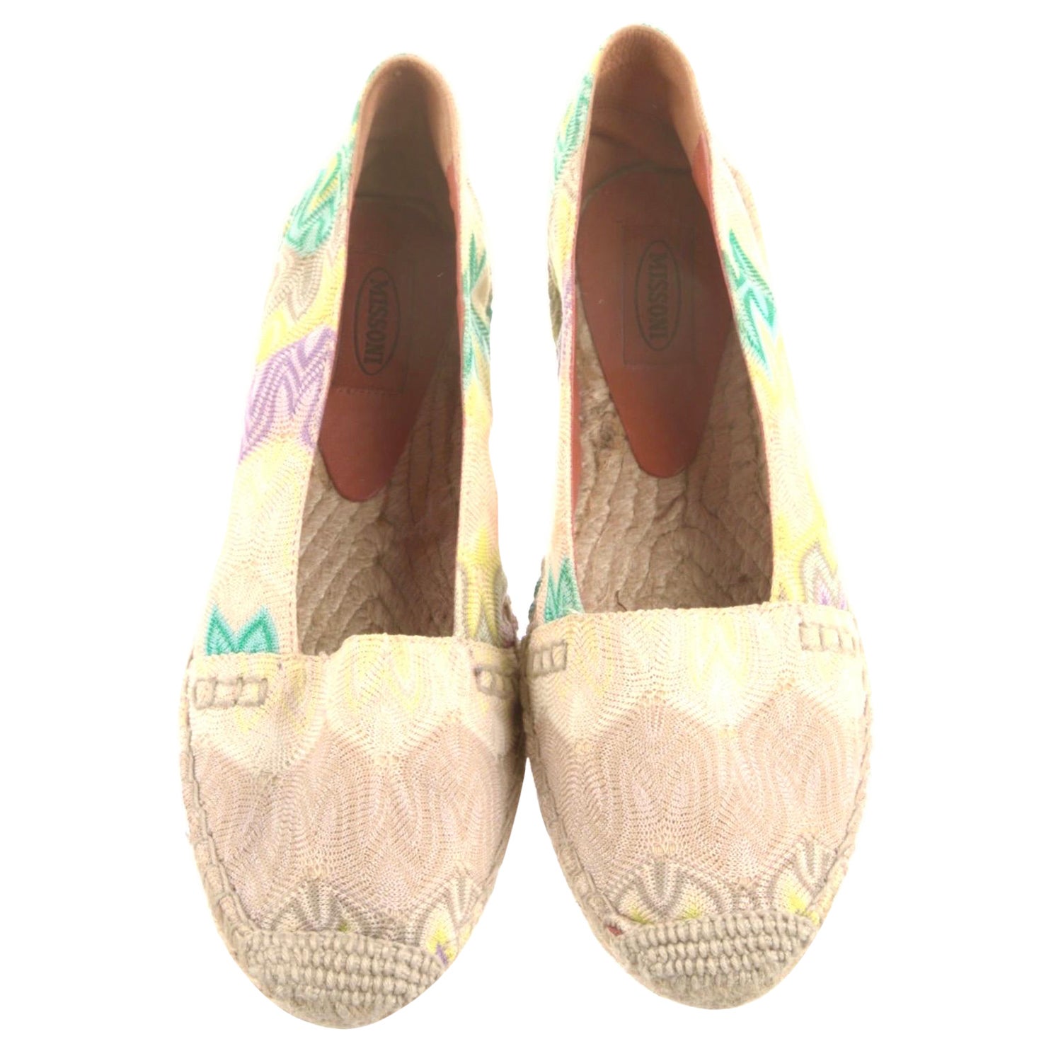 MISSONI Pastels Crochet Knit Canvas Espadrilles Flats Shoes 39 For Sale
