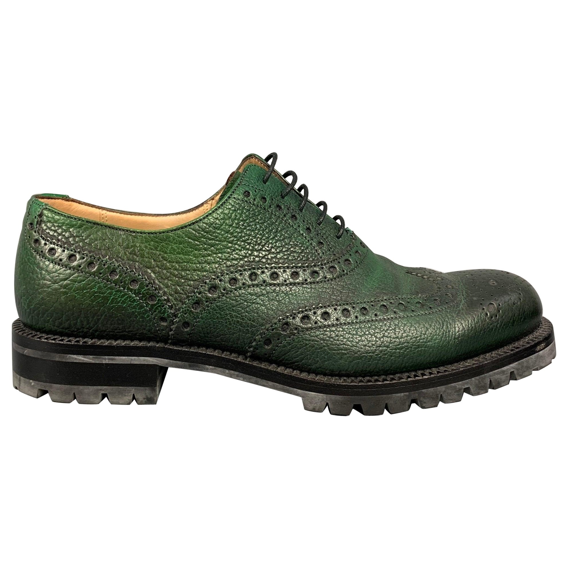 BALLY Bindy Size 10 Green Perforated Leather Wingtip Lace Up Shoes For ...