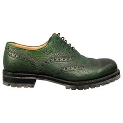 BALLY Bindy Size 10 Green Perforated Leather Wingtip Lace Up Shoes