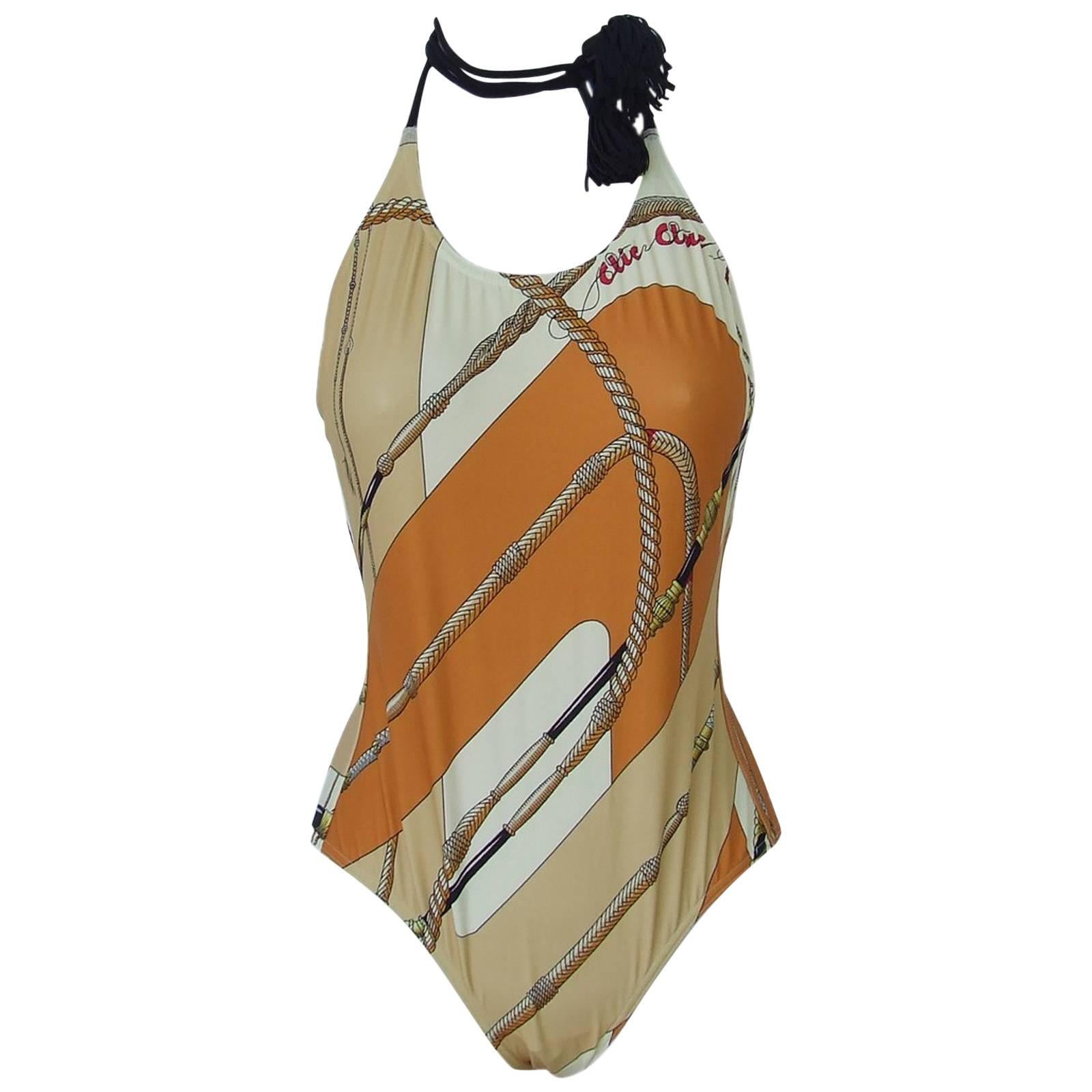 Hermes Halterneck Swimsuit Clic Clac Pattern Orange Size 38