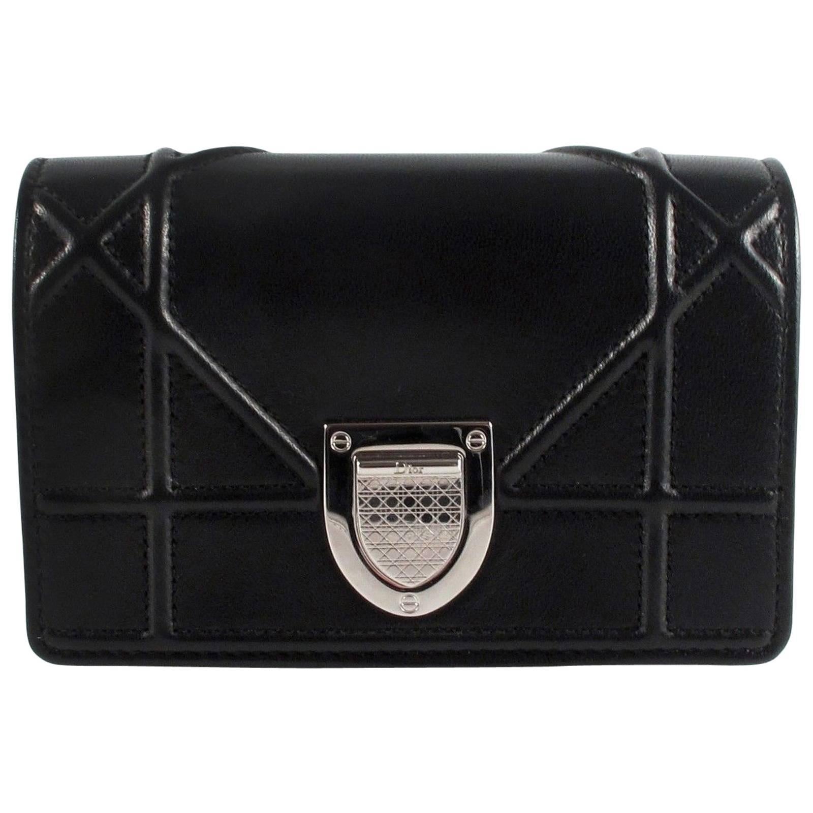 Christian Dior Diorama Black Mini Crossbody Bag Leather Silver Shoulder Handbag For Sale