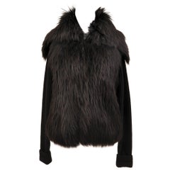Versace black knit wool sweater with fur 