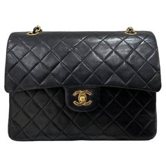  1989 Chanel Flap Black Leather Vintage Top Handle Bag