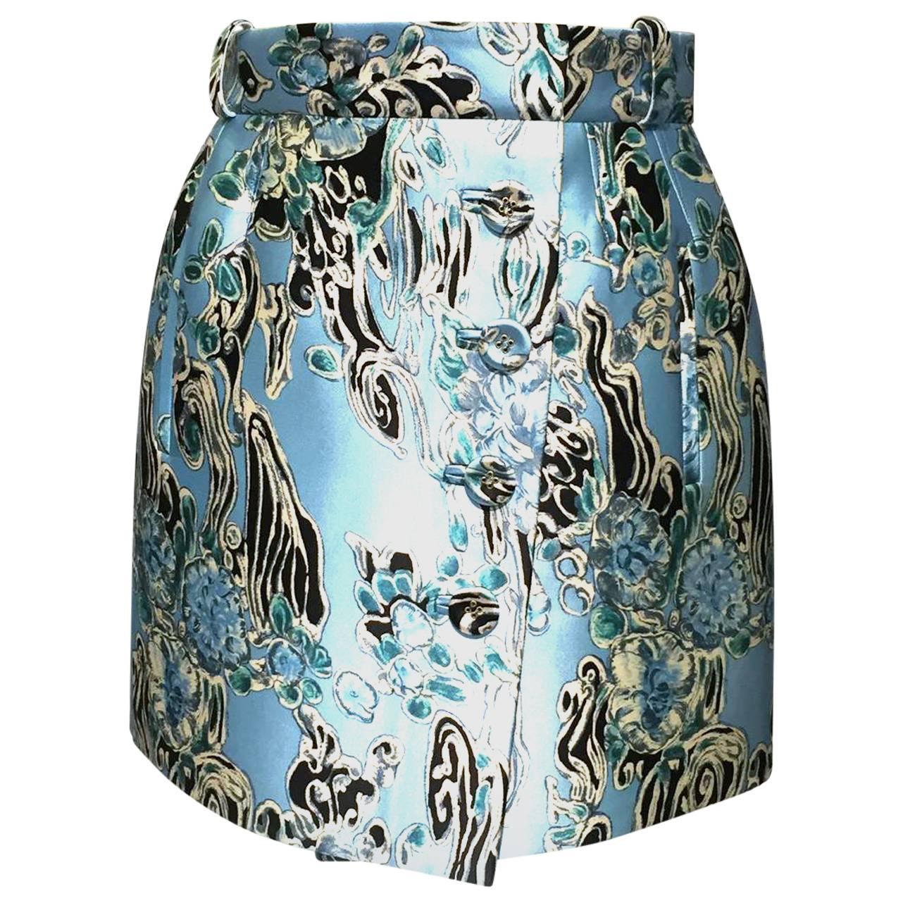 Balenciaga by Nicolas Ghesquiere printed mini skirt with front buttons, Sz 8