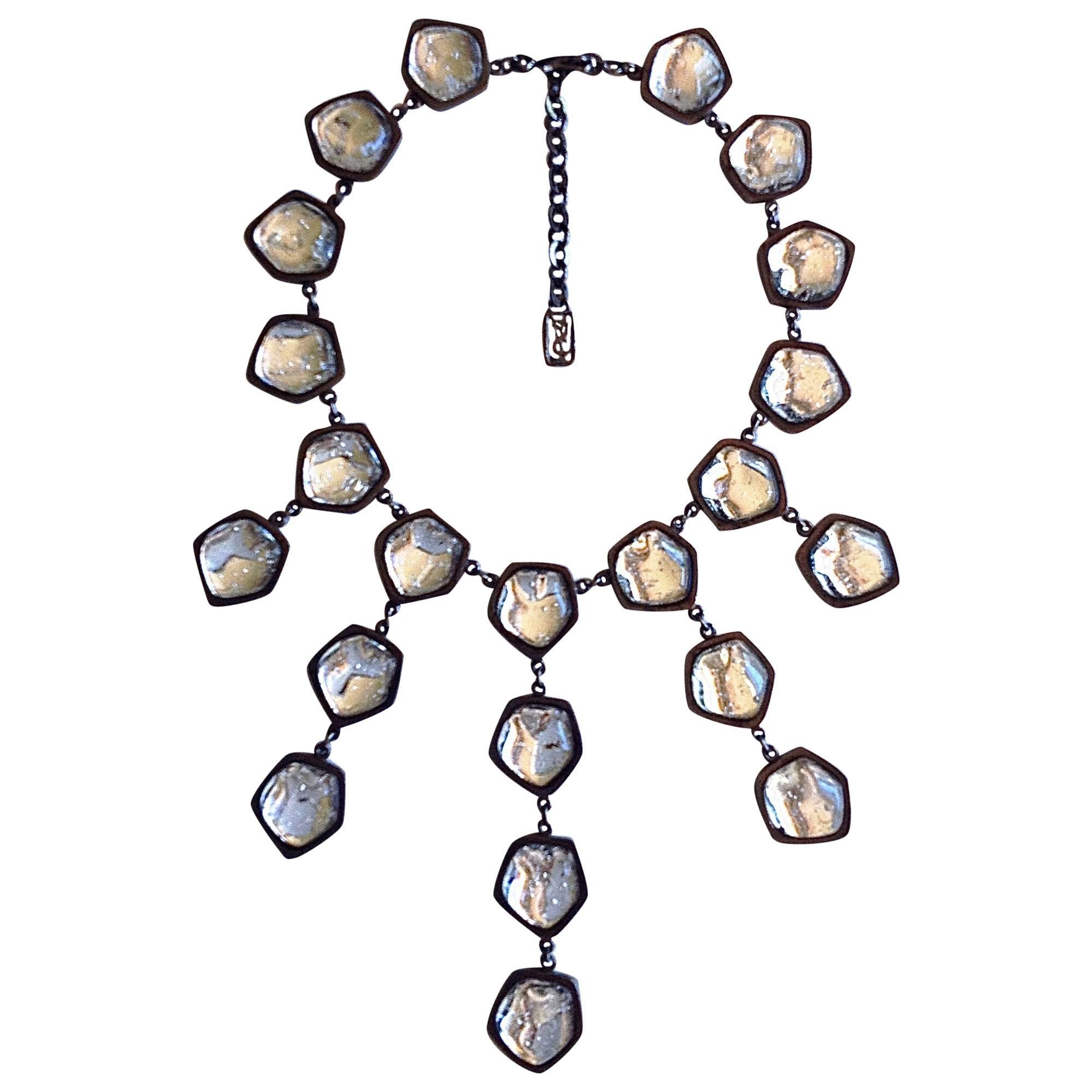 VINTAGE YSL ✿*ﾟ Yves Saint Laurent by Robert Goossens Poured glass Necklace For Sale