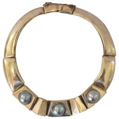 1960s Sterling Silver Pearl Collar Necklace