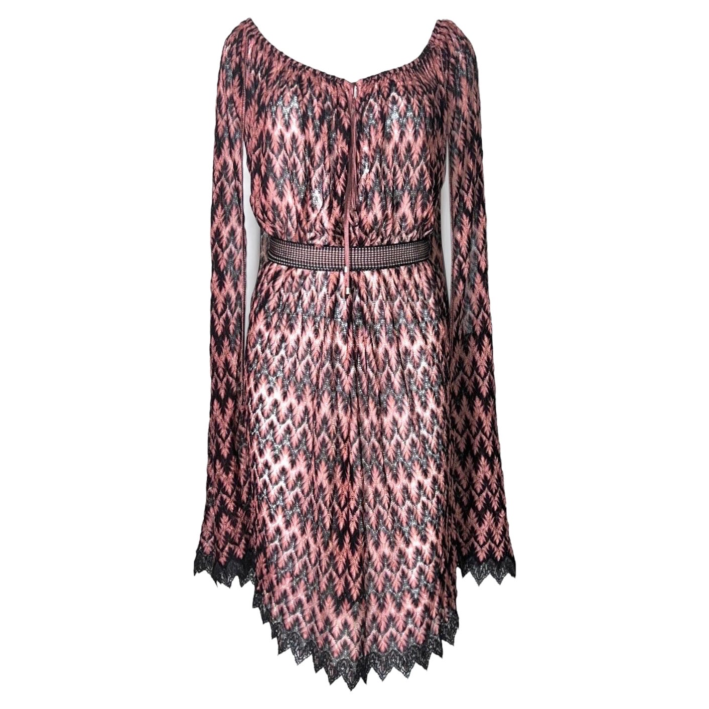 NEW Missoni Rare Belted Cape Dress Peek-a-boo neckline & Lace Trimming S For Sale