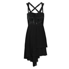 New Versace Black Leather Trimmed Mini Dress 38 - 4
