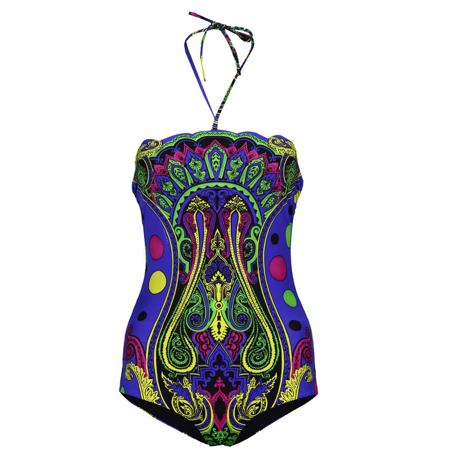 New VERSACE Blue Barocco Printed swimsuit For Sale