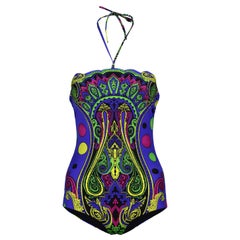 New VERSACE Blue Barocco Printed swimsuit