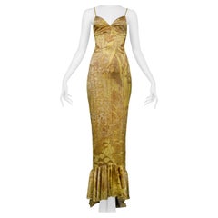 Roberto Cavalli Vestido corpiño de satén dorado con cola