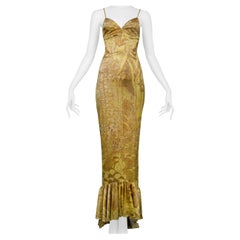 Roberto Cavalli Gold Satin Bustier Gown With Train