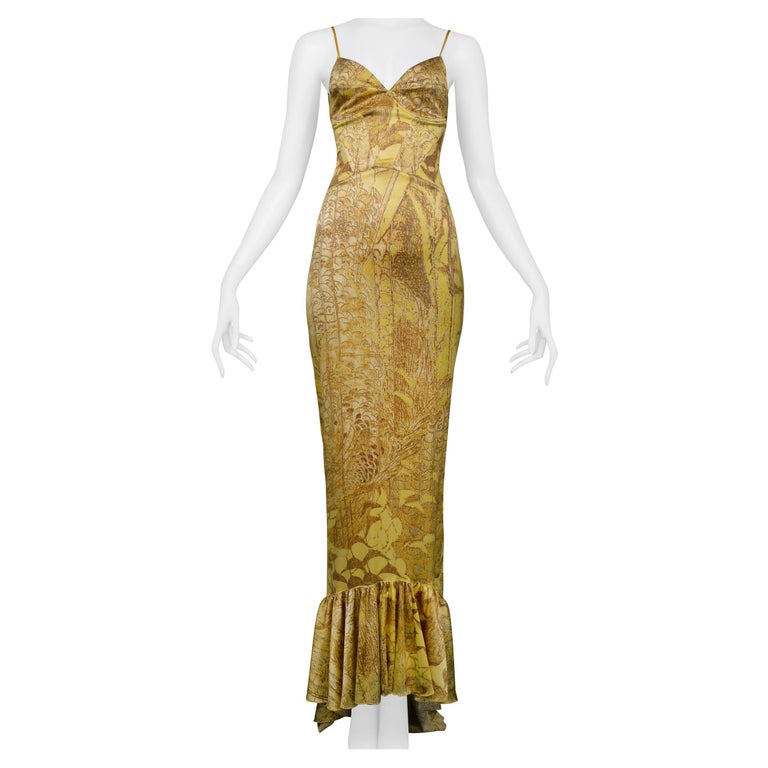 Roberto Cavalli Gold Satin Bustier Gown With Train For Sale at 1stDibs