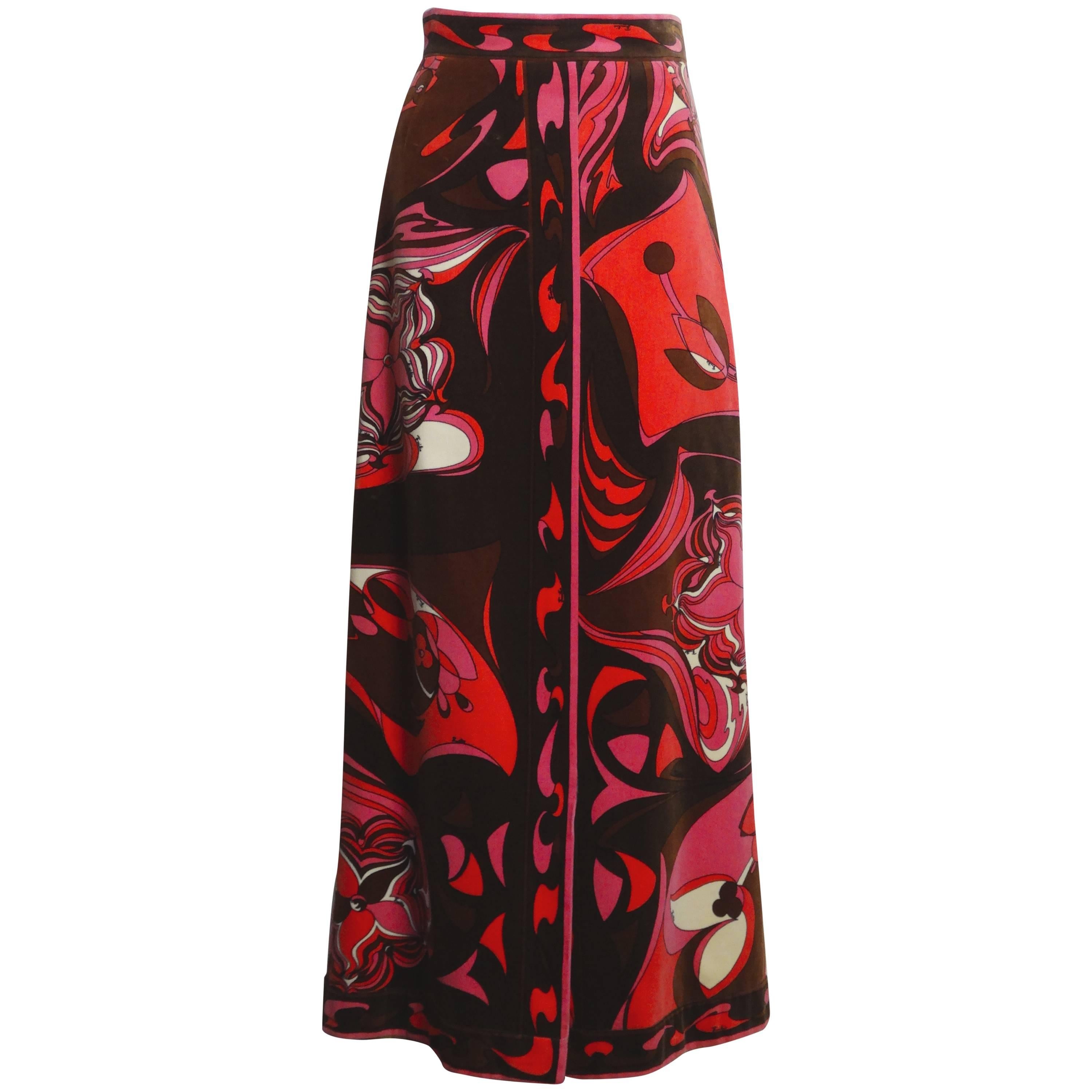 1960s Emilio Pucci Kaleidoscope Velveteen Maxi Skirt 