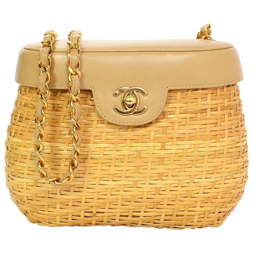 Chanel Rare Collectors Vintage Wicker Basket Shoulder Bag