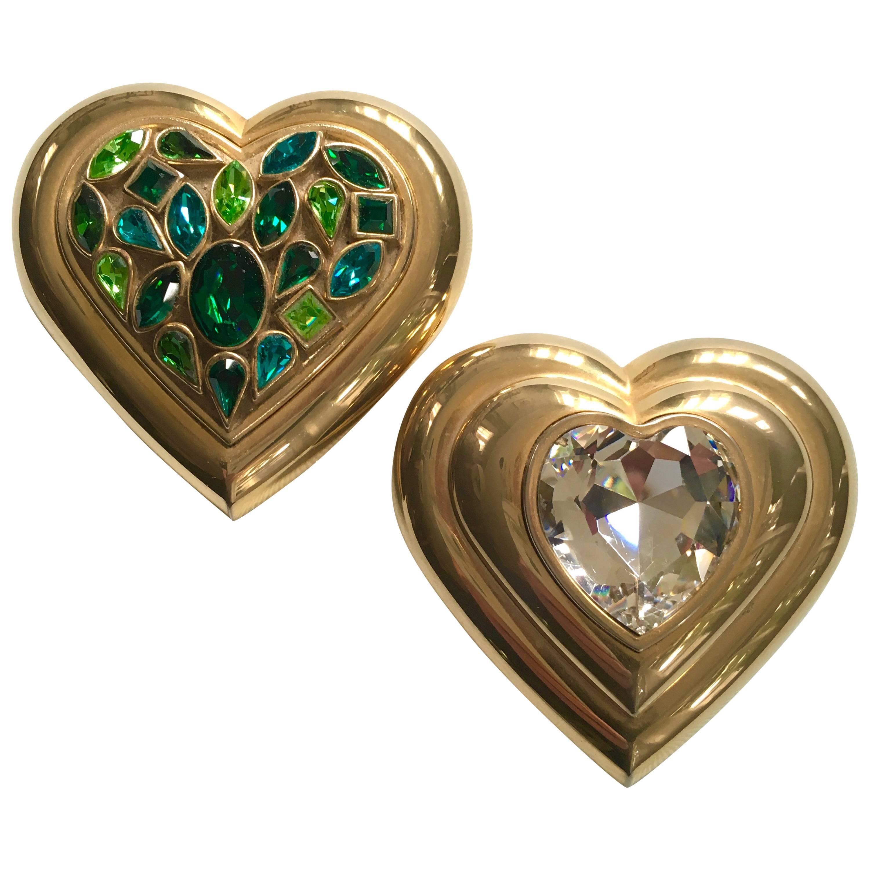 Vintage Yves Saint Laurent Gold Heart Shaped Compact with Jewel Inlay