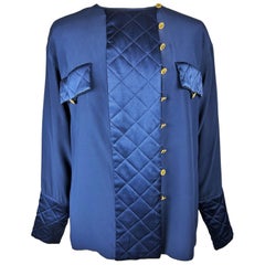 Navy crepe and satin blouse by Chanel Circa 1995