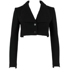 AZZEDINE ALAIA Paris Black Wool Cashmere Pleated Cropped Jacket Bolero Size 36