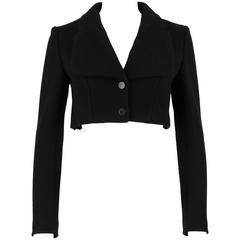 AZZEDINE ALAIA Paris Black Wool Cashmere Pleated Cropped Jacket Bolero Size 36 2