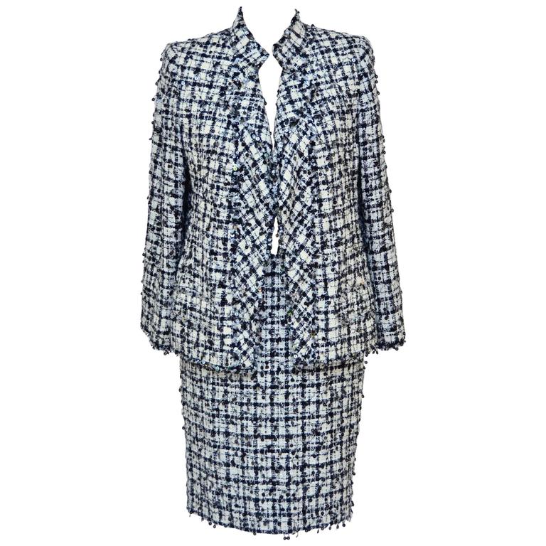CHANEL Haute Couture Beaded Sequence Embellished Tweed Suit Mint at 1stDibs