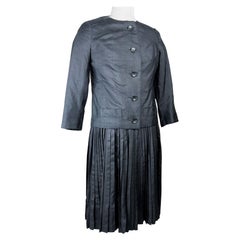 Vintage A Christian Dior New-York Grey Silk Dress and Jacket Circa 1958