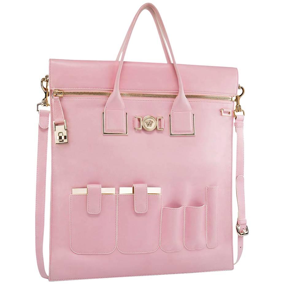 S/S 2015 Look # 21 NEW VERSACE POWDER PINK LEATHER ORGANIZER BAG For Sale
