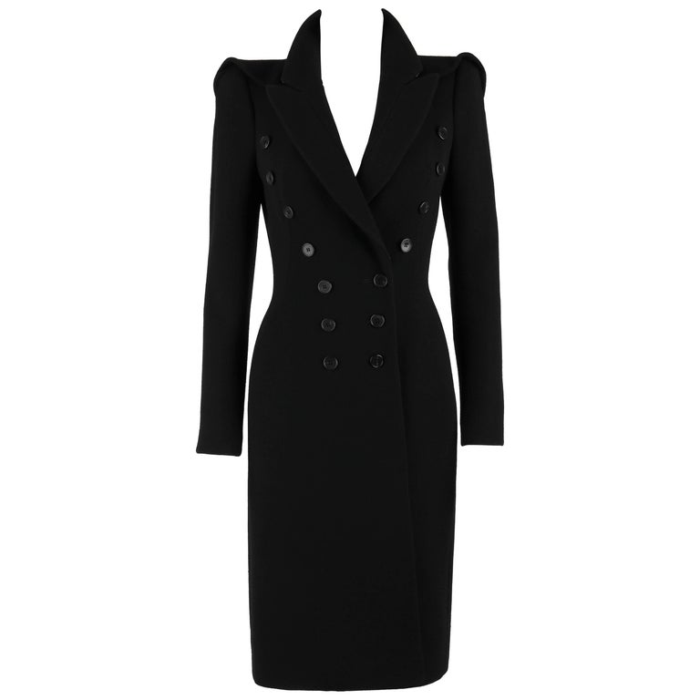 ALEXANDER MCQUEEN Black Wool Double Breasted Tailored Military Coat ...