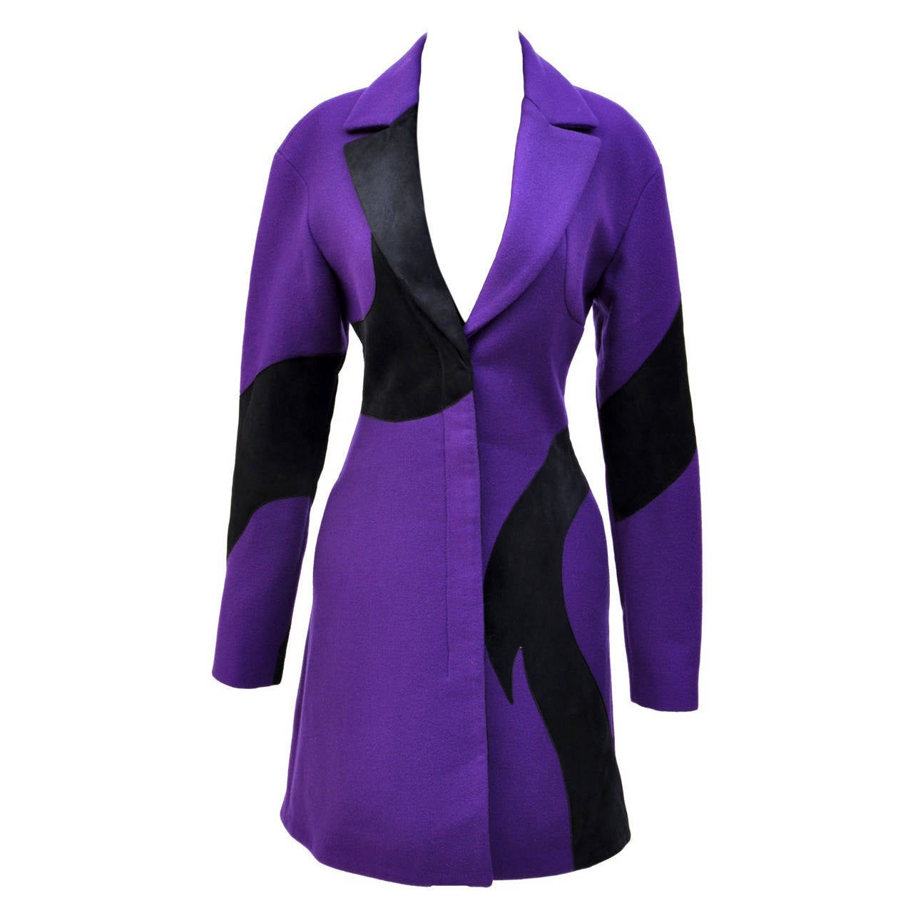 F/W 2011 look #20 NEW VERSACE VIOLET WOOL COAT with SUEDE 38 - 4 For Sale