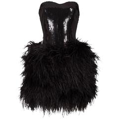 Lillie Rubin strapless ostrich feather sequinned mini dress, circa late 1970s 7